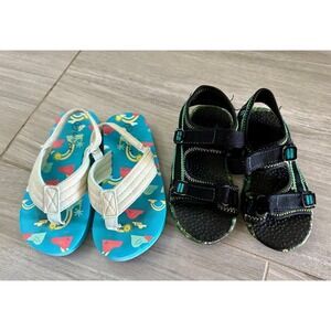 Cat & Jack Wonder Nation Sandals Kids 9-10 Blue Black Good Bundle Strappy Flip